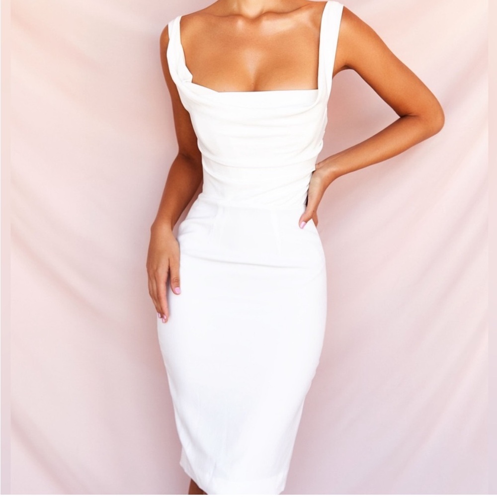 House of CB White Strapless Midi Dress